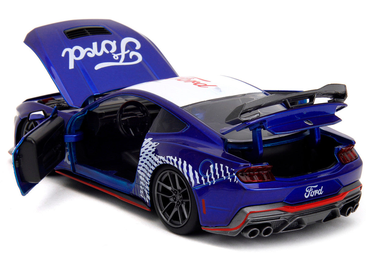 2024 Ford Mustang Dark Horse Candy Blue with White Top and "Mustang Horse Graphics" "Bigtime Muscle" Series 1/24 Diecast Model Car by Jada by Jada