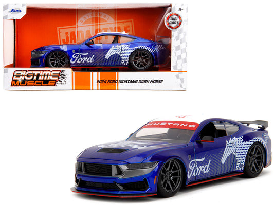 2024 Ford Mustang Dark Horse Candy Blue with White Top and "Mustang Horse Graphics" "Bigtime Muscle" Series 1/24 Diecast Model Car by Jada by Jada