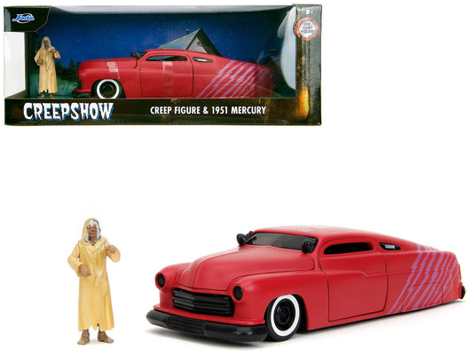 1951 Mercury Matt Red with Purple Stripes and Creep Diecast Figure "Creepshow" (1982) Movie "Hollywood Rides" Series 1/24 Diecast Model Car by Jada by Jada