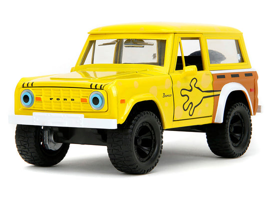 1973 Ford Bronco Yellow with Graphics and SpongeBob SquarePants Diecast Figure "SpongeBob SquarePants" (1999–Current) TV Series "Hollywood Rides" Series 1/24 Diecast Model Car by Jada by Jada