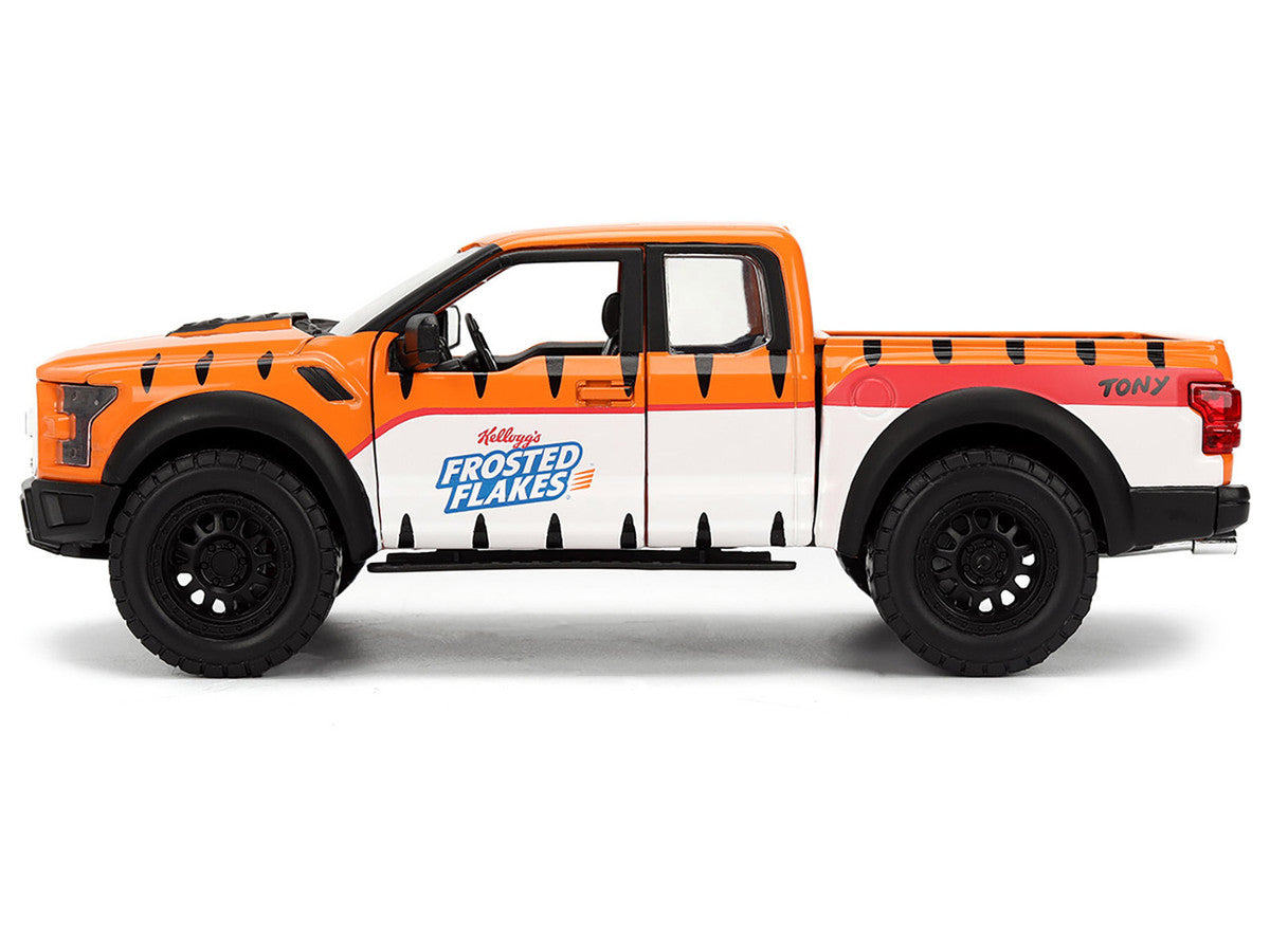 2017 Ford F-150 Raptor Pickup Truck "Frosted Flakes" Orange with Graphics and Tony the Tiger Diecast Figure "Hollywood Rides" Series 1/24 Diecast Model Car by Jada by Jada