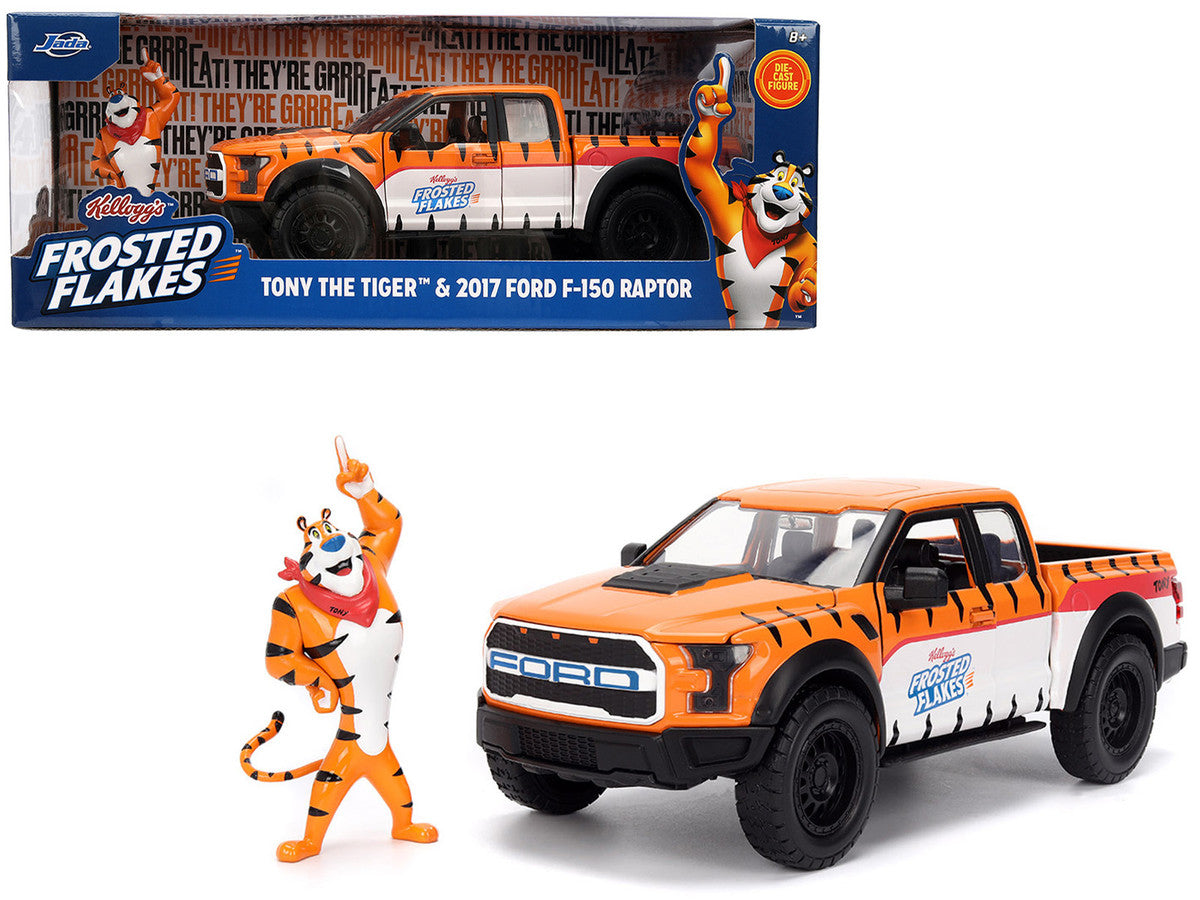 2017 Ford F-150 Raptor Pickup Truck "Frosted Flakes" Orange with Graphics and Tony the Tiger Diecast Figure "Hollywood Rides" Series 1/24 Diecast Model Car by Jada by Jada