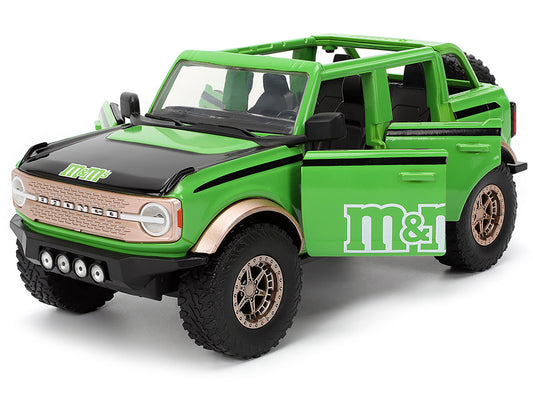 2021 Ford Bronco Green with Black Stripes and Green M&M's Diecast Figure "Hollywood Rides" Series 1/24 Diecast Model Car by Jada by Jada