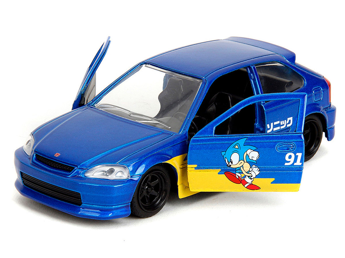 1997 Honda Civic Type R Blue Metallic with Graphics "Sonic the Hedgehog" (1991) Video Game "Hollywood Rides" Series 1/32 Diecast Model Car by Jada by Jada