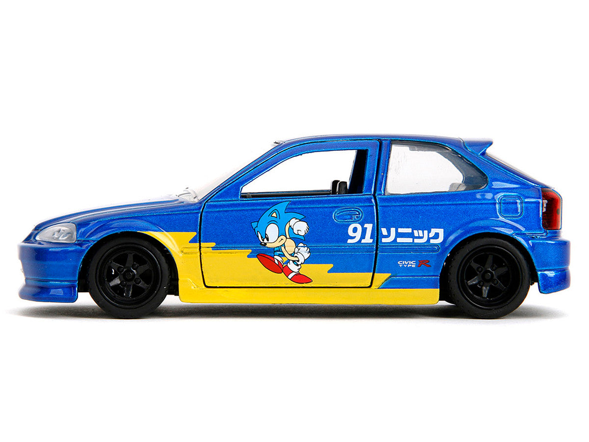 1997 Honda Civic Type R Blue Metallic with Graphics "Sonic the Hedgehog" (1991) Video Game "Hollywood Rides" Series 1/32 Diecast Model Car by Jada by Jada