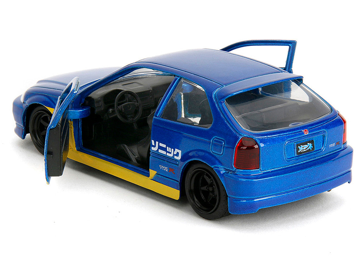 1997 Honda Civic Type R Blue Metallic with Graphics "Sonic the Hedgehog" (1991) Video Game "Hollywood Rides" Series 1/32 Diecast Model Car by Jada by Jada