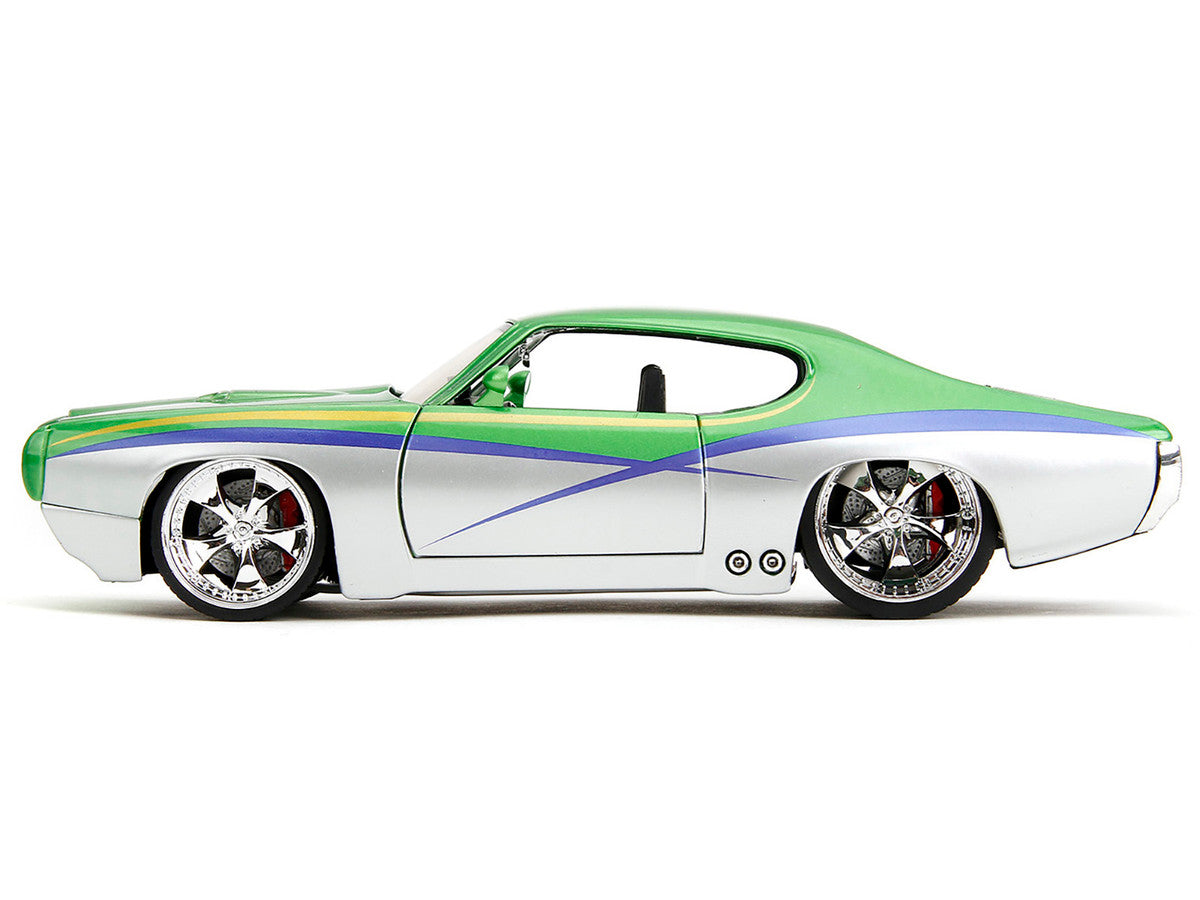 1969 Pontiac GTO Judge Green Metallic and Silver with Stripes "Bigtime Muscle" Series 1/24 Diecast Model Car by Jada by Jada