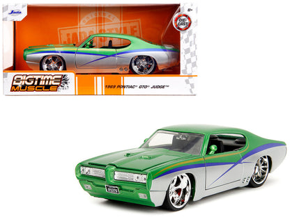 1969 Pontiac GTO Judge Green Metallic and Silver with Stripes "Bigtime Muscle" Series 1/24 Diecast Model Car by Jada by Jada