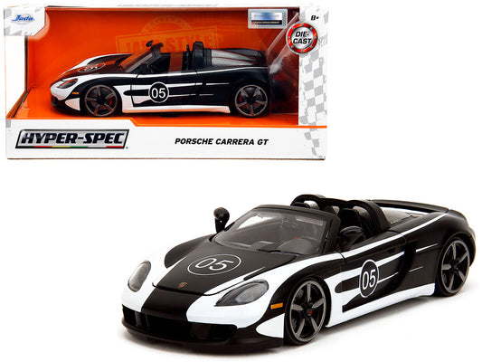 Porsche Carrera GT Convertible #05 Black with White Graphics "Hyper-Spec" Series 1/24 Diecast Model Car by Jada by Jada