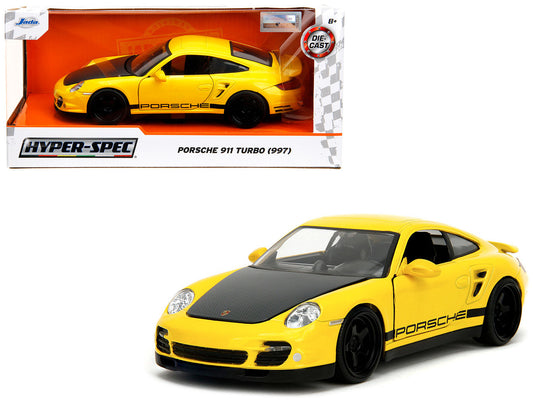 Porsche 911 Turbo (997) Yellow with Carbon Hood "Hyper-Spec" Series 1/24 Diecast Model Car by Jada by Jada