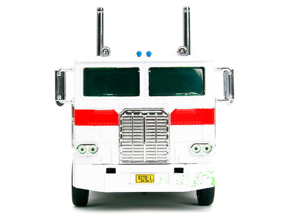 G1 Autobot Optimus Prime Truck White with Robot on Chassis from "Transformers" TV Series - "Ghostbusters" (1984) Movie Crossover "Hollywood Rides" Series 1/24 Diecast Model by Jada by Jada