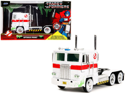 G1 Autobot Optimus Prime Truck White with Robot on Chassis from "Transformers" TV Series - "Ghostbusters" (1984) Movie Crossover "Hollywood Rides" Series 1/24 Diecast Model by Jada by Jada