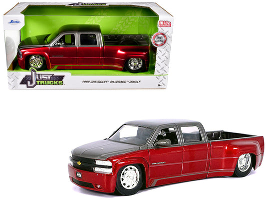 1999 Chevrolet Silverado Dually Pickup Truck Red Metallic and Gray with Stock Wheels "Just Trucks" Series 1/24 Diecast Model Car by Jada by Jada