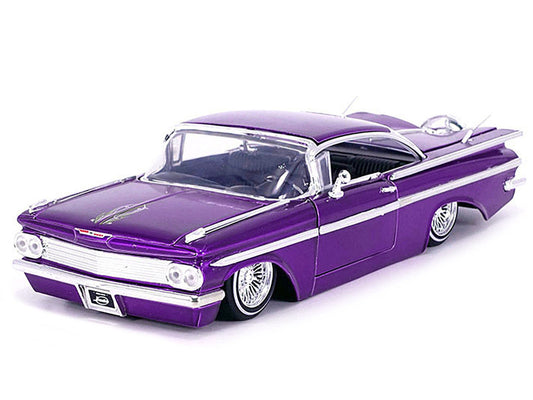 1959 Chevrolet Impala Lowrider Candy Purple with Wire Wheels "Street Low" Series 1/24 Diecast Model Car by Jada by Jada