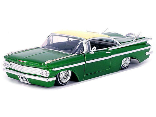 1959 Chevrolet Impala Lowrider Green Metallic with Cream Top and Wire Wheels "Street Low" Series 1/24 Diecast Model Car by Jada by Jada