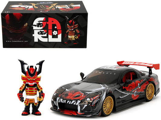 1993 Mazda RX-7 Black with Graphics "Lab Monkeys" with Saru Diecast Figure "Hollywood Rides" Series 1/24 Diecast Model Car by Jada by Jada