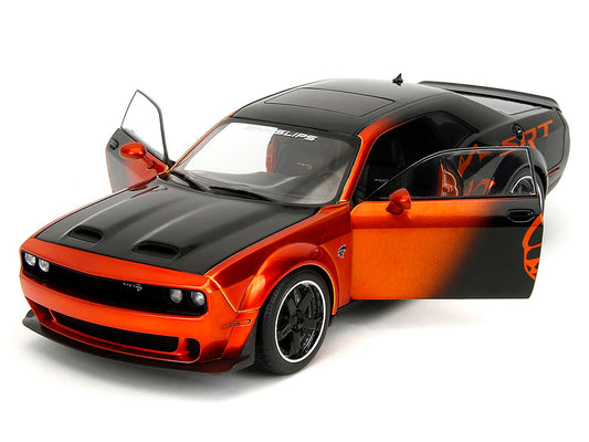 Dodge Challenger SRT Hellcat Orange Metallic and Black "Pink Slips" Series 1/18 Diecast Model Car by Jada by Jada