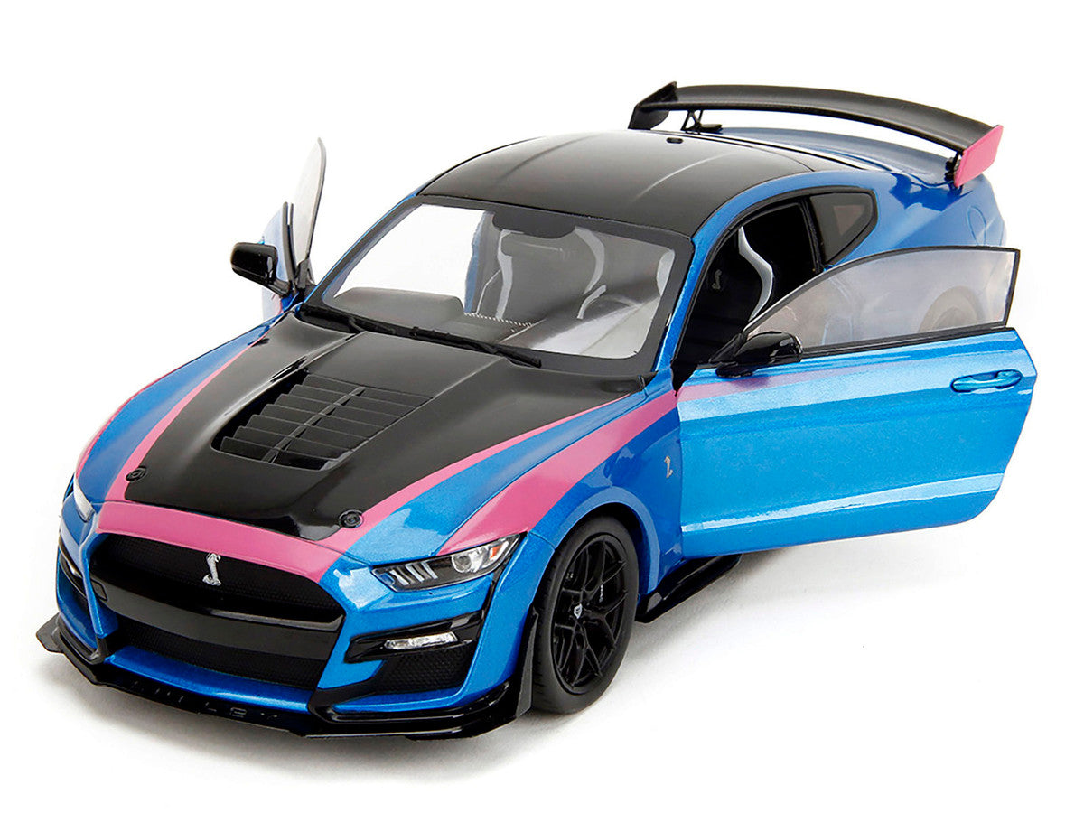Ford Mustang Shelby GT500 Blue Metallic with Pink Stripes and Black Hood and Top "Pink Slips" Series 1/18 Diecast Model Car by Jada by Jada