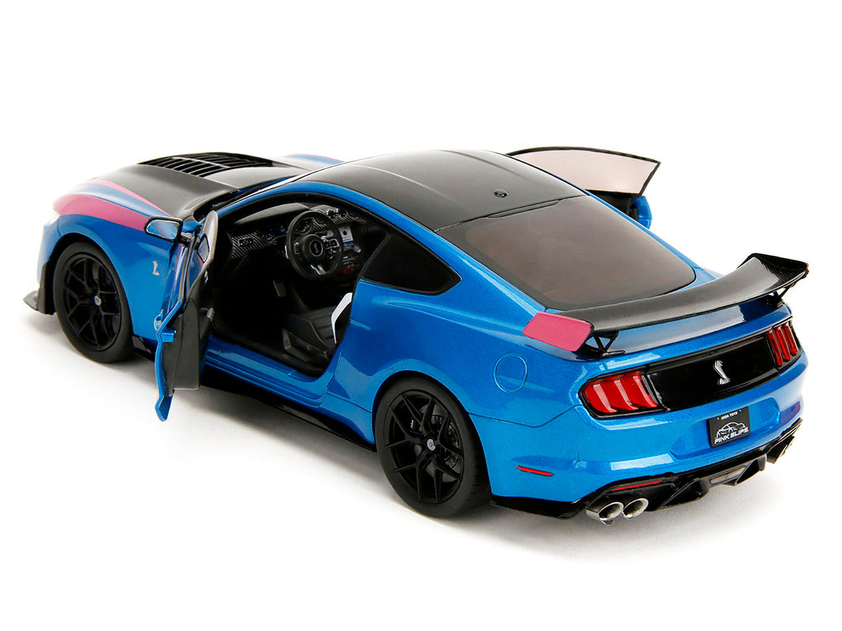 Ford Mustang Shelby GT500 Blue Metallic with Pink Stripes and Black Hood and Top "Pink Slips" Series 1/18 Diecast Model Car by Jada by Jada