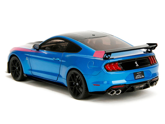 Ford Mustang Shelby GT500 Blue Metallic with Pink Stripes and Black Hood and Top "Pink Slips" Series 1/18 Diecast Model Car by Jada by Jada