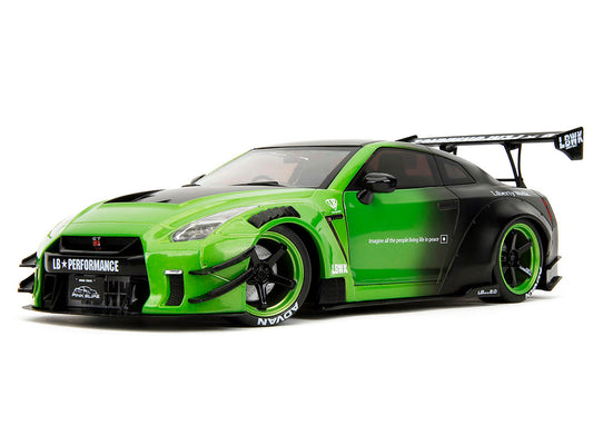 Nissan GT-R (R35) Liberty Walk Body Kit 2.0 RHD (Right Hand Drive) Green and Matt Black "Pink Slips" Series 1/18 Diecast Model Car by Jada by Jada