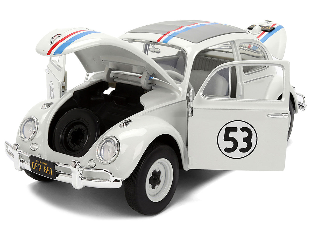 Volkswagen Beetle #53 "Herbie" White with Stripes "The Love Bug" (1968) Movie with Extra Wheels 1/24 Diecast Model Car by Jada by Jada