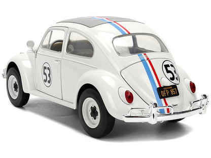 Volkswagen Beetle #53 "Herbie" White with Stripes "The Love Bug" (1968) Movie with Extra Wheels 1/24 Diecast Model Car by Jada by Jada