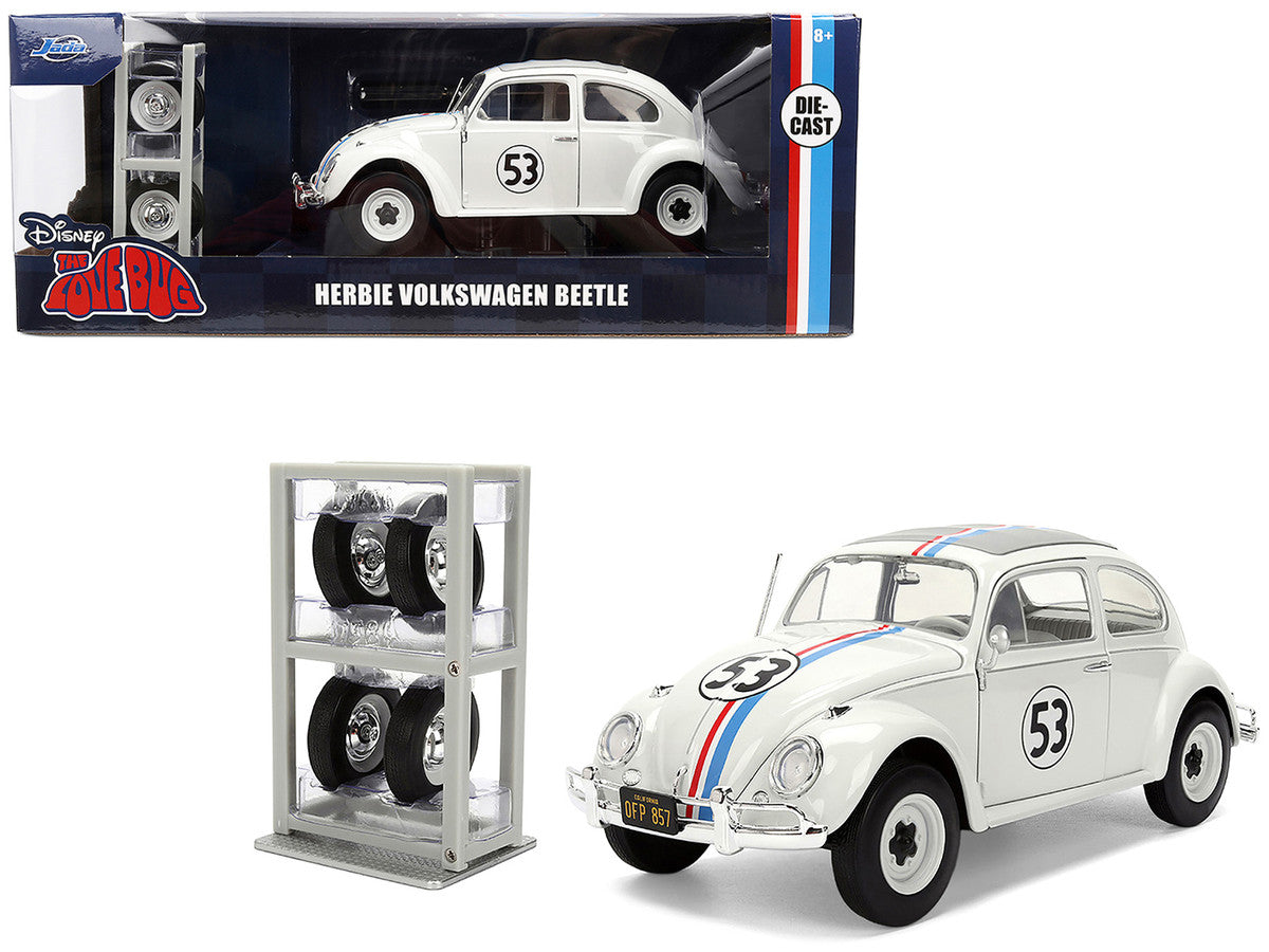 Volkswagen Beetle #53 "Herbie" White with Stripes "The Love Bug" (1968) Movie with Extra Wheels 1/24 Diecast Model Car by Jada by Jada