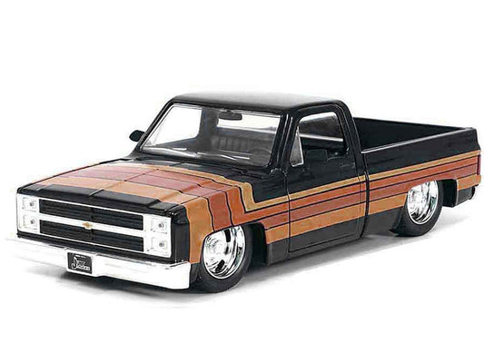 1985 Chevrolet C-10 Pickup Truck Black with Stripes and GM Rally Wheels "Just Trucks" Series 1/24 Diecast Model Car by Jada by Jada