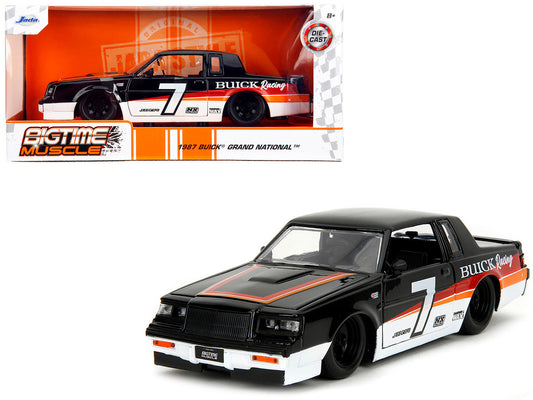 1987 Buick Grand National #7 "Buick Racing" Black and White with Stripes "Bigtime Muscle" Series 1/24 Diecast Model Car by Jada by Jada