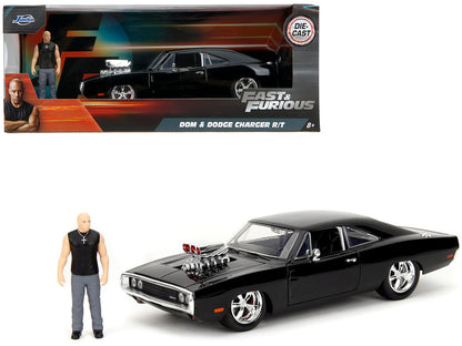 Dodge Charger R/T Black with Dom Diecast Figure "Fast & Furious" (2009) Movie "Hollywood Rides" Series 1/24 Diecast Model Car by Jada by Jada