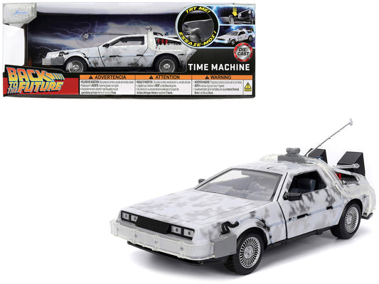 DMC DeLorean Time Machine Brushed Metal (Frost Version) with Lights "Back to the Future" (1985) Movie "Hollywood Rides" Series 1/24 Diecast Model Car by Jada by Jada