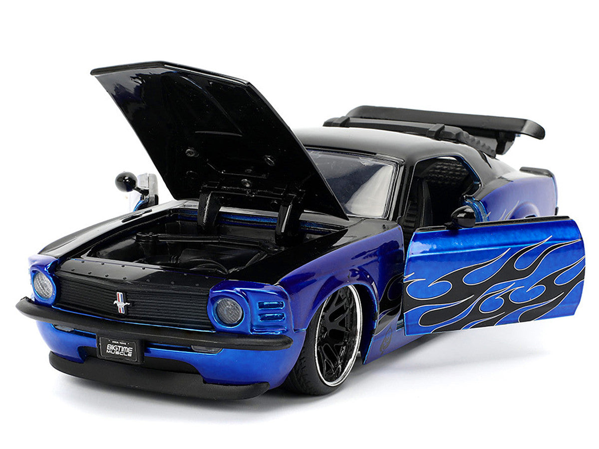 1970 Ford Mustang Boss 429 Black and Blue Metallic with Flames "Bigtime Muscle" Series 1/24 Diecast Model Car by Jada by Jada