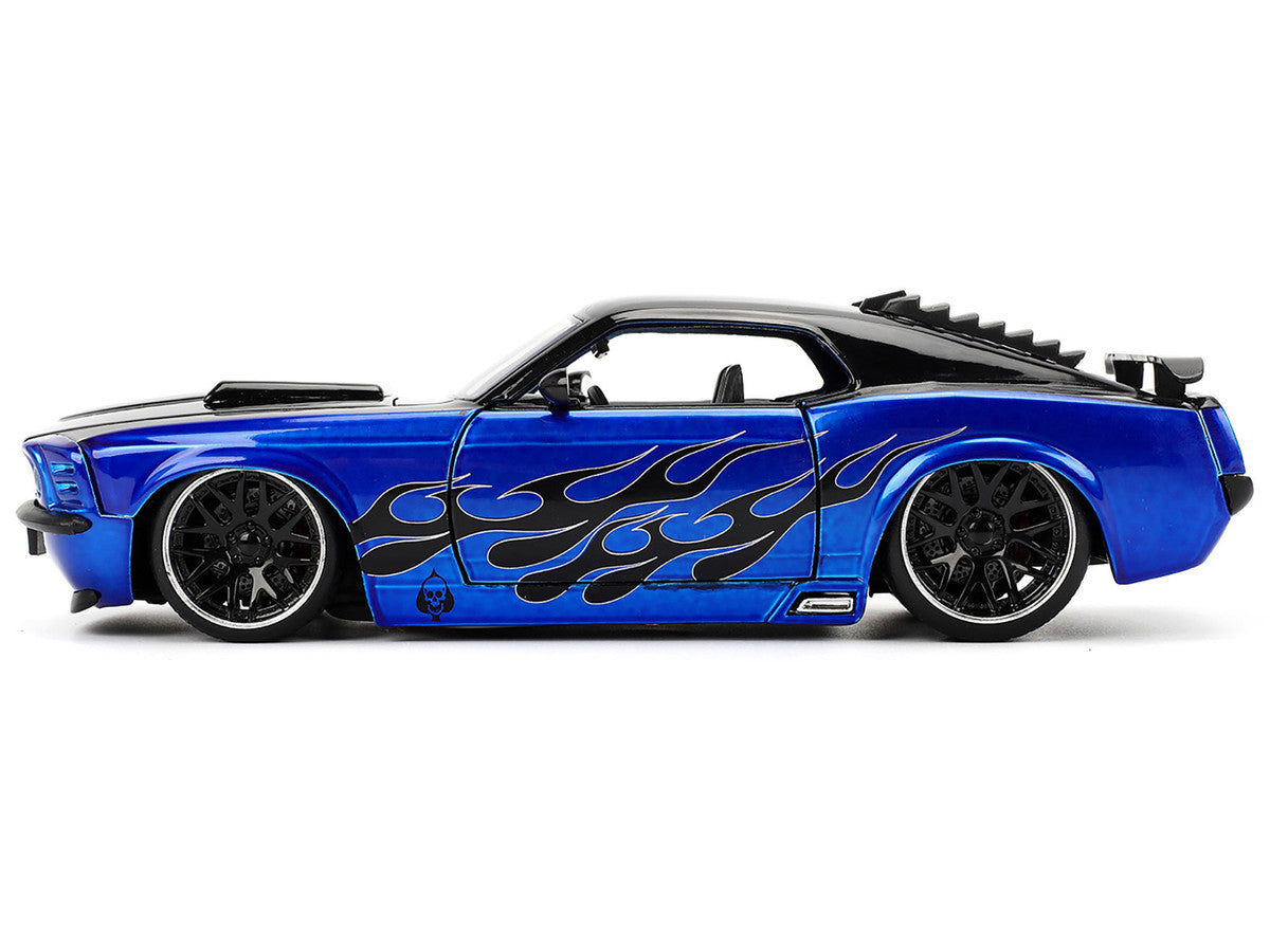 1970 Ford Mustang Boss 429 Black and Blue Metallic with Flames "Bigtime Muscle" Series 1/24 Diecast Model Car by Jada by Jada