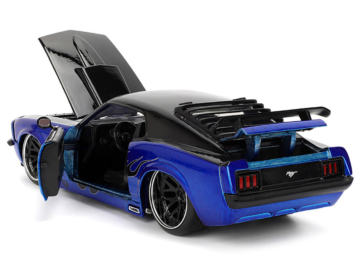 1970 Ford Mustang Boss 429 Black and Blue Metallic with Flames "Bigtime Muscle" Series 1/24 Diecast Model Car by Jada by Jada