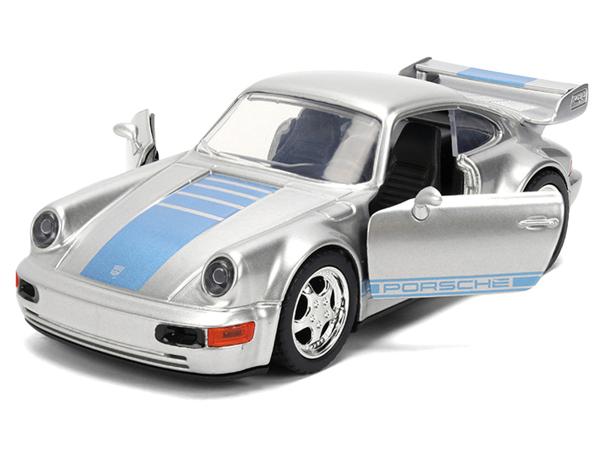 Porsche 911 Carrera RS 3.8 "Mirage" Silver Metallic with Blue Stripes "Transformers: Rise of the Beasts" (2023) Movie "Hollywood Rides" 1/32 Diecast Model Car by Jada by Jada