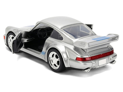 Porsche 911 Carrera RS 3.8 "Mirage" Silver Metallic with Blue Stripes "Transformers: Rise of the Beasts" (2023) Movie "Hollywood Rides" 1/32 Diecast Model Car by Jada by Jada