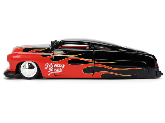 1951 Mercury Coupe Black with Flame Graphics and Red Interior and Mickey Mouse Diecast Figure "Disney's Mickey Mouse" "Hollywood Rides" Series 1/24 Diecast Model Car by Jada by Jada