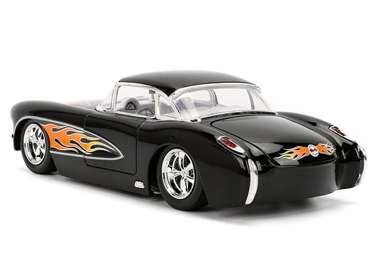 1957 Chevrolet Corvette Black with Flame Graphics and White Interior "Bigtime Muscle" Series 1/24 Diecast Model Car by Jada by Jada