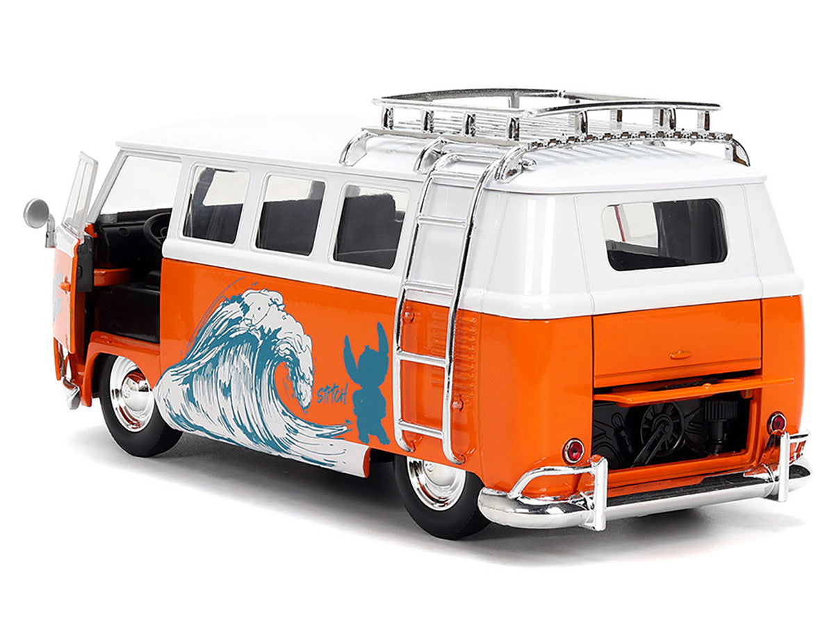 1961 Volkswagen Bus "Catching Waves" White and Orange with Stich Diecast Figure "Disney's Stitch" "Hollywood Rides" Series 1/24 Diecast Model by Jada by Jada