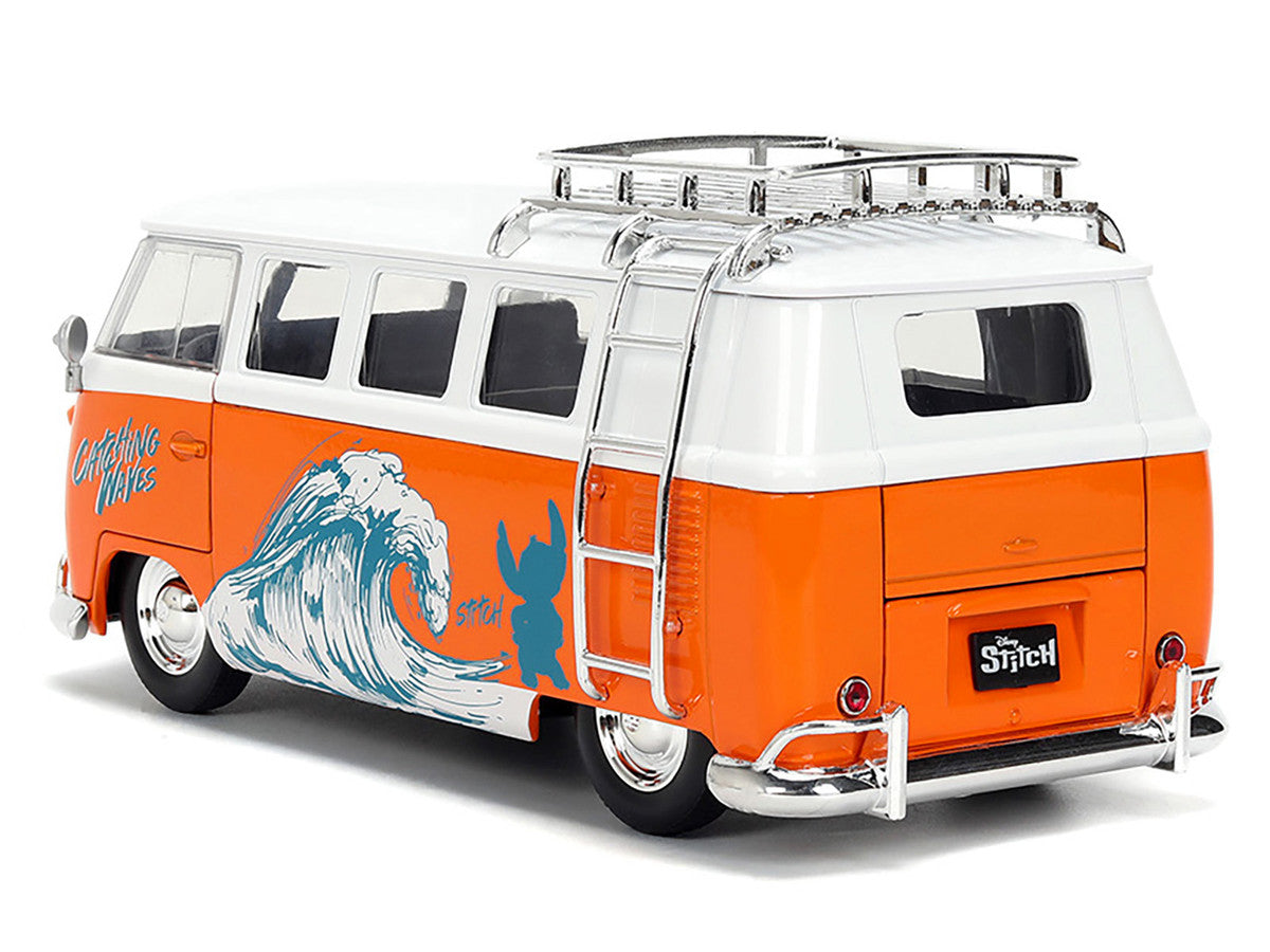 1961 Volkswagen Bus "Catching Waves" White and Orange with Stich Diecast Figure "Disney's Stitch" "Hollywood Rides" Series 1/24 Diecast Model by Jada by Jada