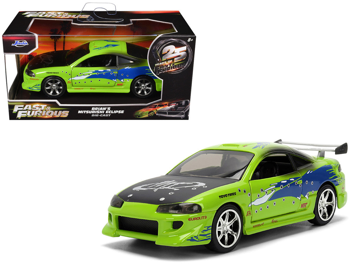 Brian's Mitsubishi Eclipse Green with Graphics (Damaged Version) "25 Years of Fast & Furious" "The Fast and the Furious" (2001) Movie 1/32 Diecast Model Car by Jada by Jada