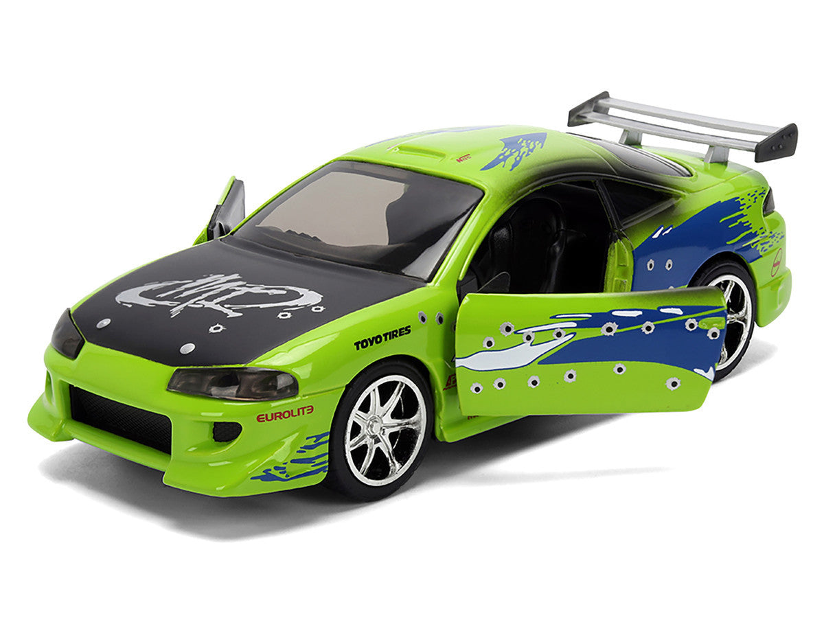 Brian's Mitsubishi Eclipse Green with Graphics (Damaged Version) "25 Years of Fast & Furious" "The Fast and the Furious" (2001) Movie 1/32 Diecast Model Car by Jada by Jada