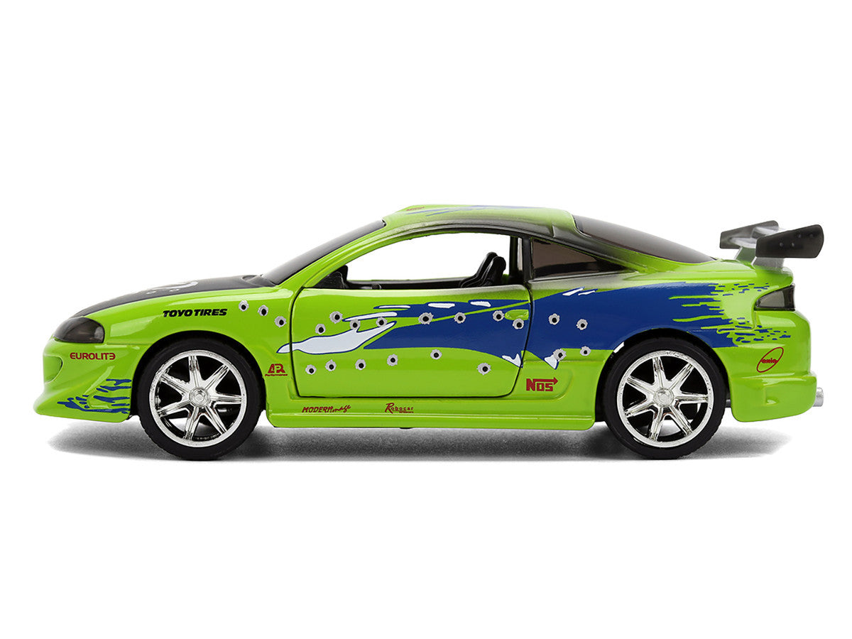Brian's Mitsubishi Eclipse Green with Graphics (Damaged Version) "25 Years of Fast & Furious" "The Fast and the Furious" (2001) Movie 1/32 Diecast Model Car by Jada by Jada