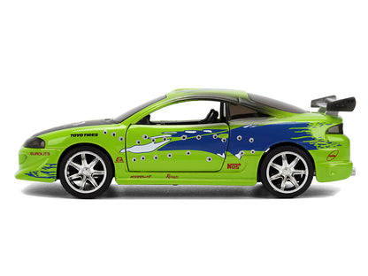 Brian's Mitsubishi Eclipse Green with Graphics (Damaged Version) "25 Years of Fast & Furious" "The Fast and the Furious" (2001) Movie 1/32 Diecast Model Car by Jada by Jada
