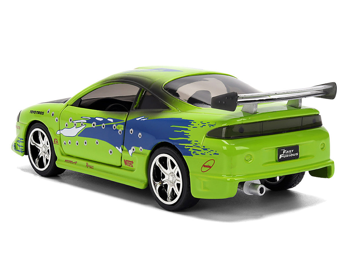Brian's Mitsubishi Eclipse Green with Graphics (Damaged Version) "25 Years of Fast & Furious" "The Fast and the Furious" (2001) Movie 1/32 Diecast Model Car by Jada by Jada