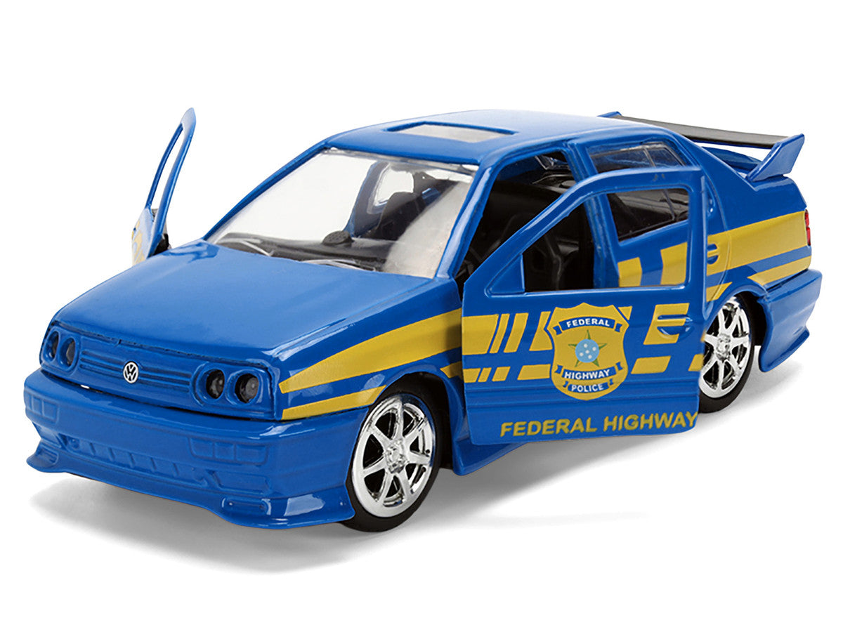 Volkswagen Jetta Police Vehicle "Rio Federal Highway Police" Blue with Yellow Stripes "Fast Five" (2011) Movie "Fast & Furious" Series 1/32 Diecast Model Car by Jada by Jada