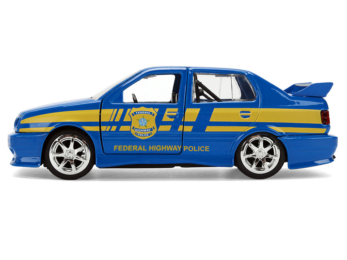 Volkswagen Jetta Police Vehicle "Rio Federal Highway Police" Blue with Yellow Stripes "Fast Five" (2011) Movie "Fast & Furious" Series 1/32 Diecast Model Car by Jada by Jada