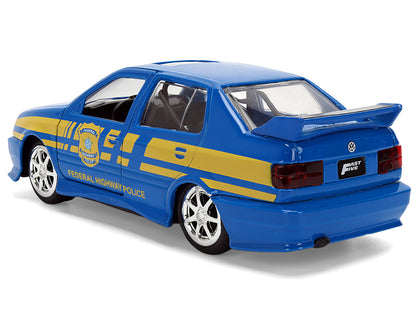 Volkswagen Jetta Police Vehicle "Rio Federal Highway Police" Blue with Yellow Stripes "Fast Five" (2011) Movie "Fast & Furious" Series 1/32 Diecast Model Car by Jada by Jada