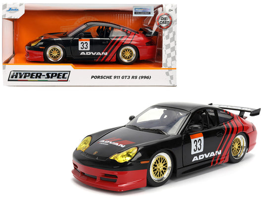Porsche 911 GT3 RS (996) #33 "ADVAN" Black and Red "Hyper-Spec" Series 1/24 Diecast Model Car by Jada by Jada